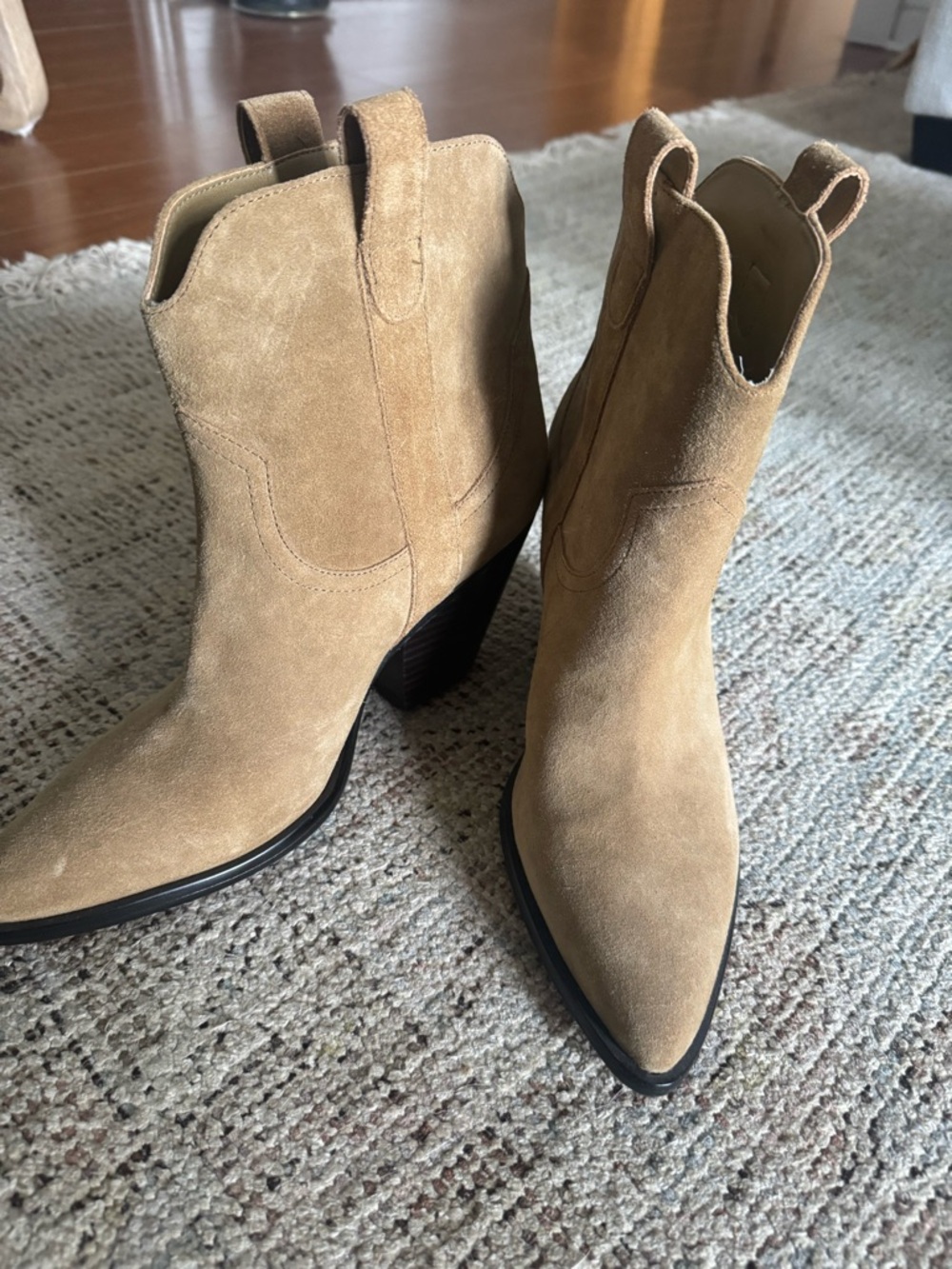Marc Fisher Tan Suede Pointed Western Ankle Boots